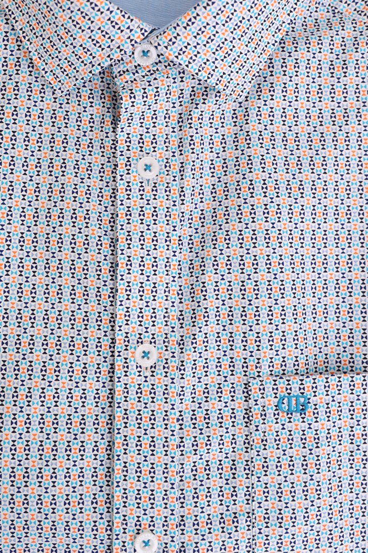 Wit hemd met blauwe-oranje print - comfort fit van Dansaert Blue voor Heren