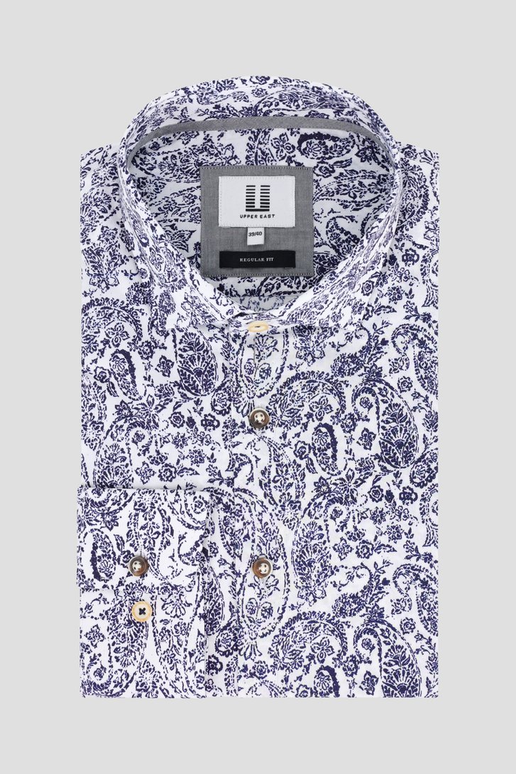 Productfoto 1 van Wit hemd met blauwe paisley print - Regular fit door Upper East voor Heren
