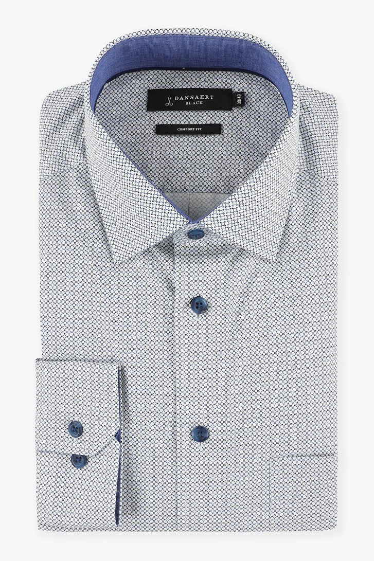 Wit hemd met blauwe print - comfort fit 