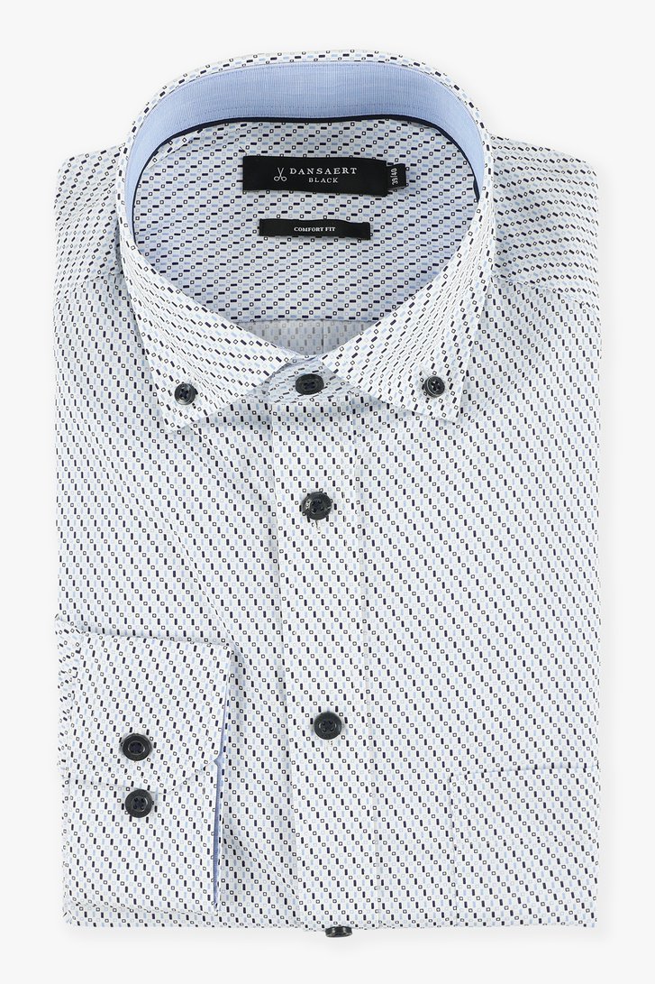 Wit hemd met blauwe print - comfort fit