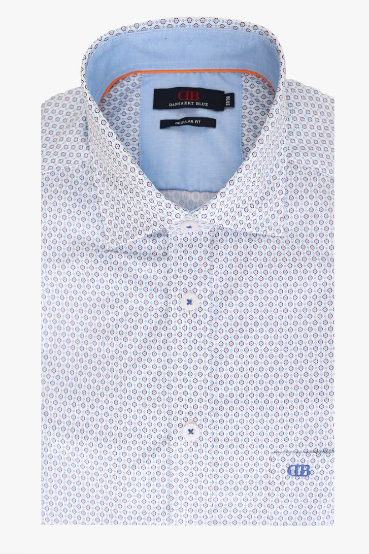 Wit hemd met blauwe print - regular fit