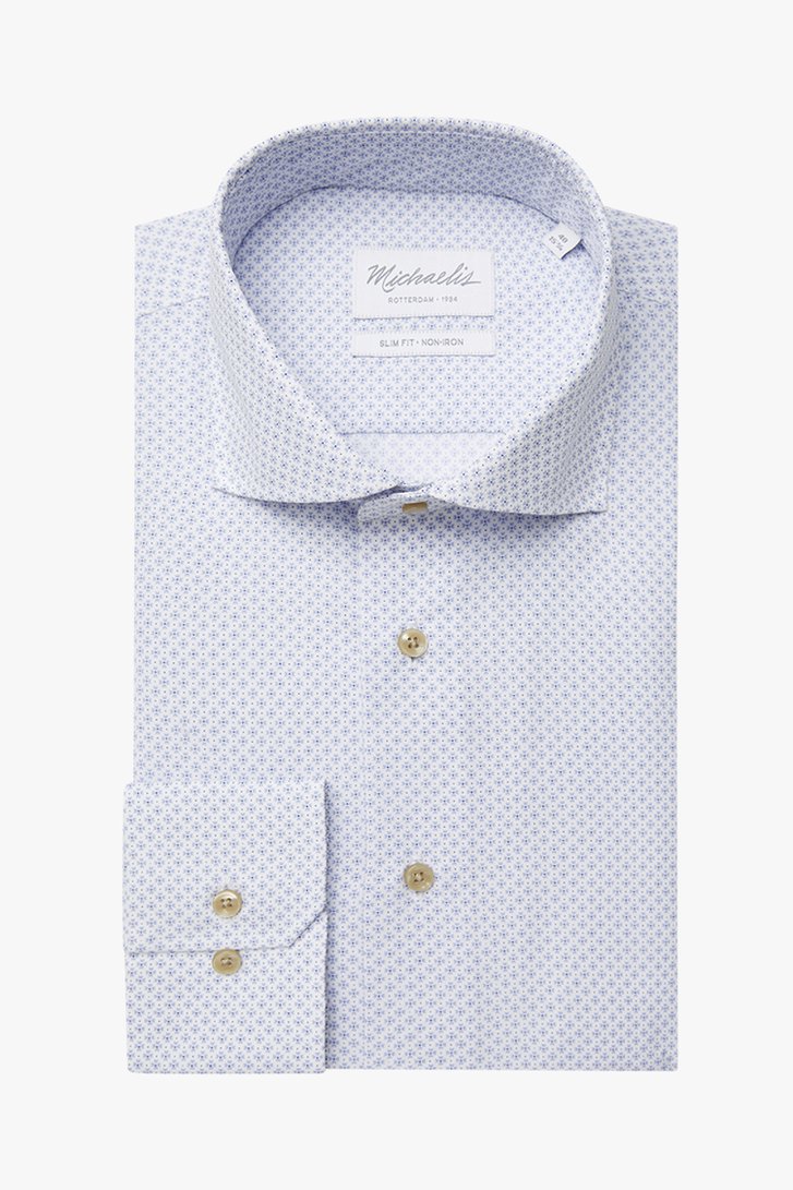 Wit hemd met blauwe print - slim fit van Michaelis voor Heren