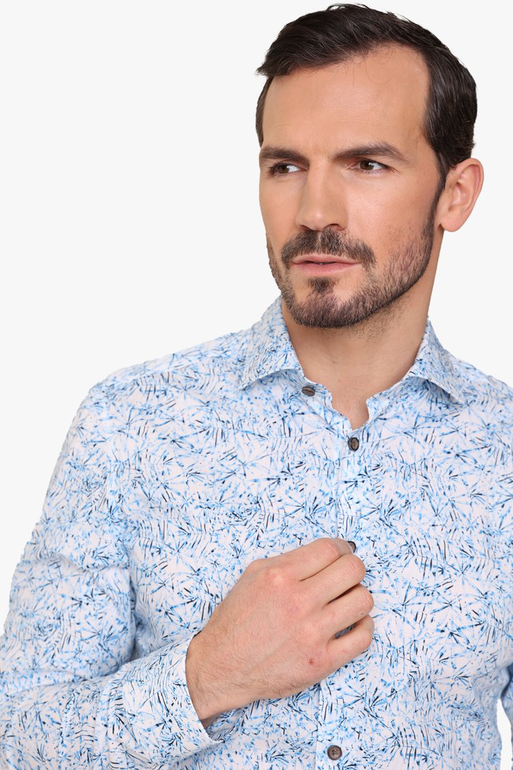 Wit hemd met blauwe print - slim fit van Upper East voor Heren