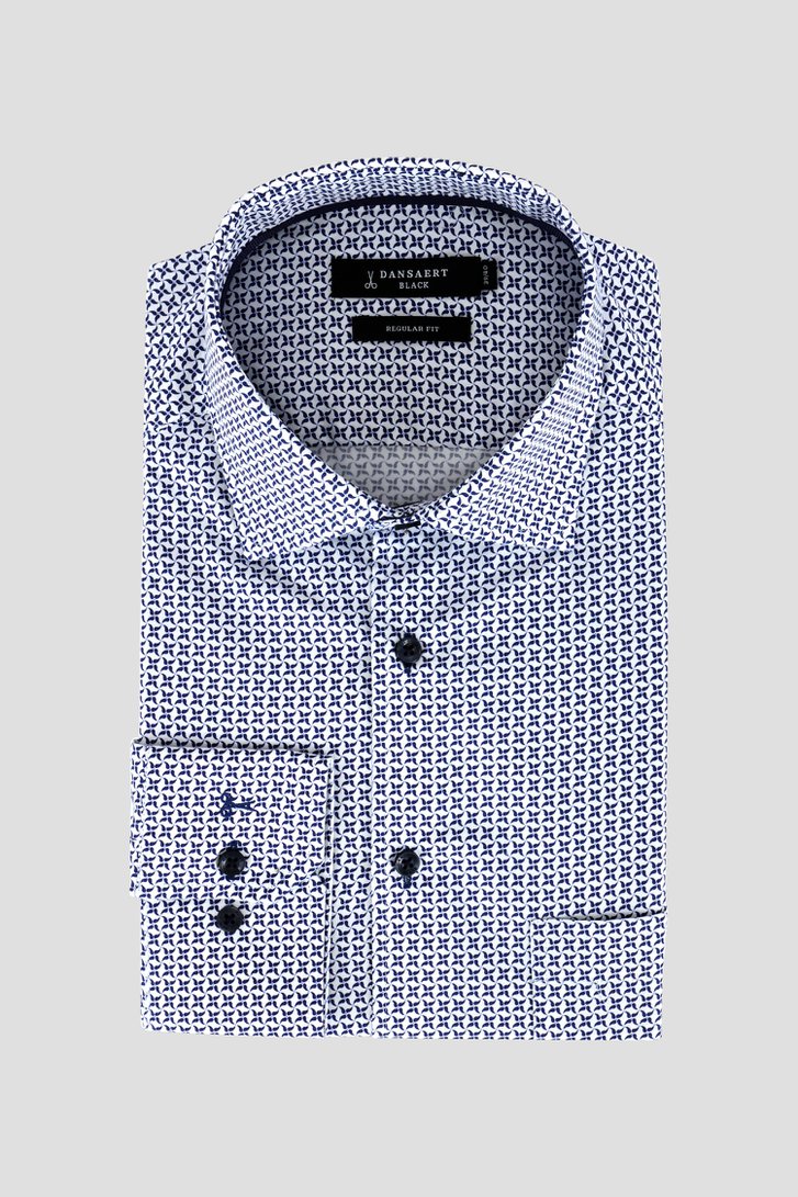Wit hemd met blauwe print – Regular fit van Dansaert Black voor Heren