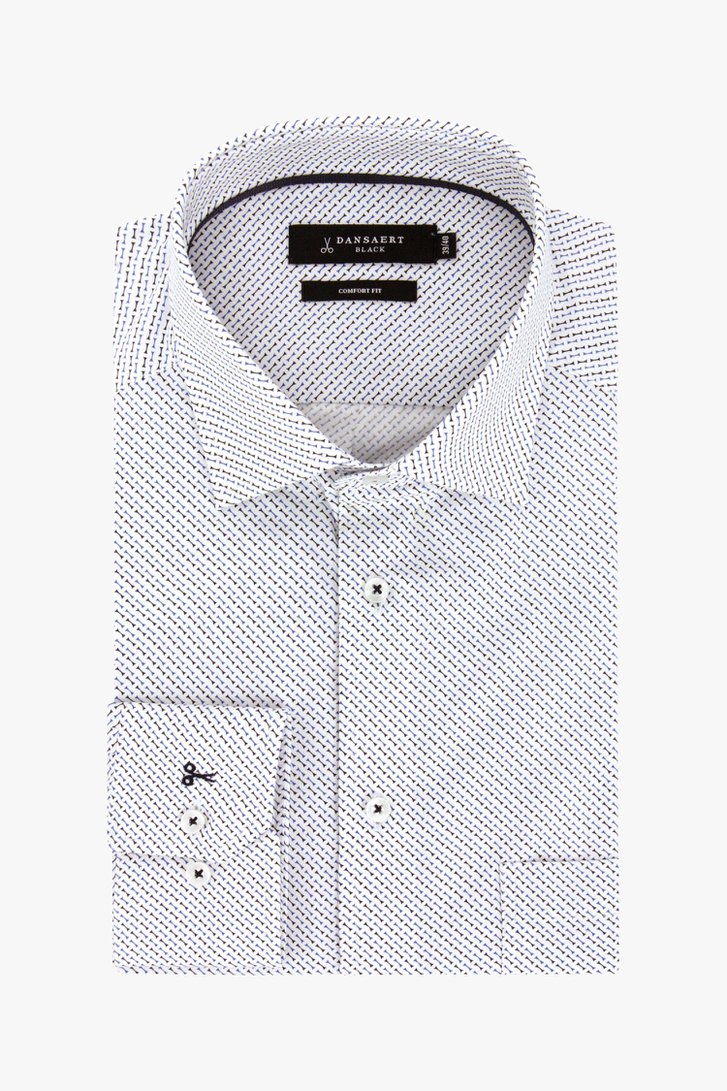 Wit hemd met fijn blauw-zwart patroon -comfort fit van Dansaert Black voor Heren