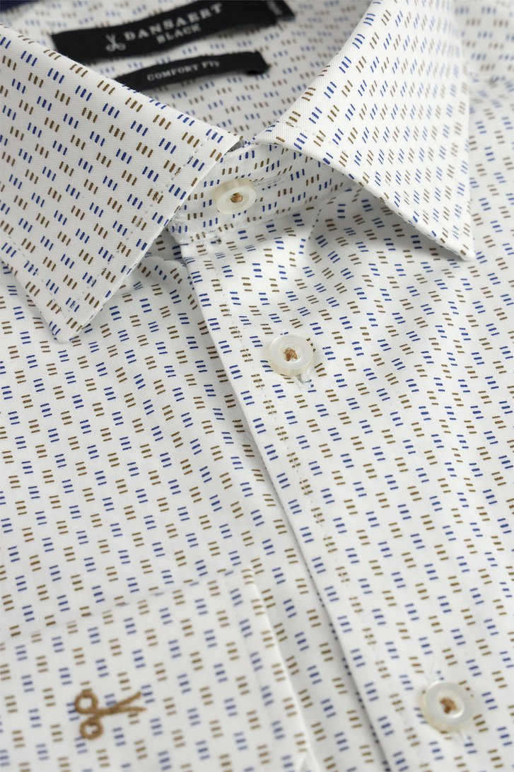 Productfoto 1 van Wit hemd met fijne blauw-beige print - Comfort fit door Dansaert Black voor Heren