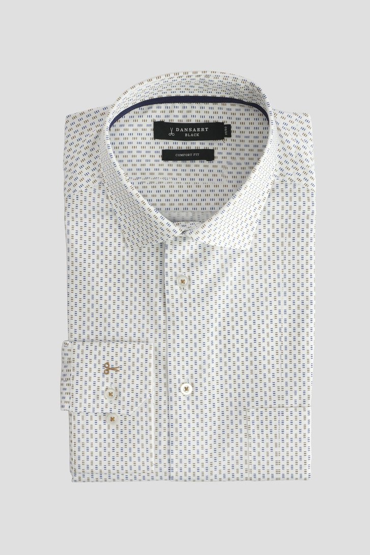 Voorkant van Wit hemd met fijne blauw-beige print - Comfort fit door Dansaert Black voor Heren