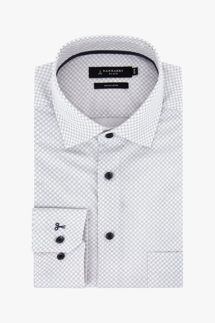Wit hemd met fijne donkerblauwe print -regular fit van Dansaert Black voor Heren