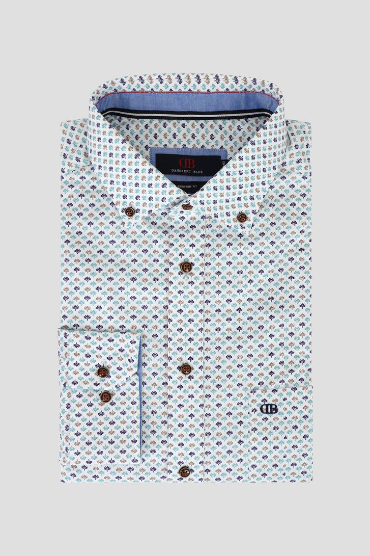 Wit hemd met fijne groene print - Comfort fit van Dansaert Blue voor Heren
