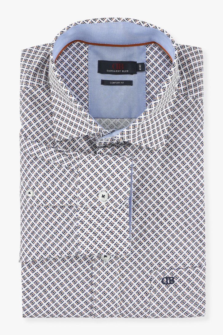 Wit hemd met geometrische print - comfort fit van Dansaert Blue voor Heren