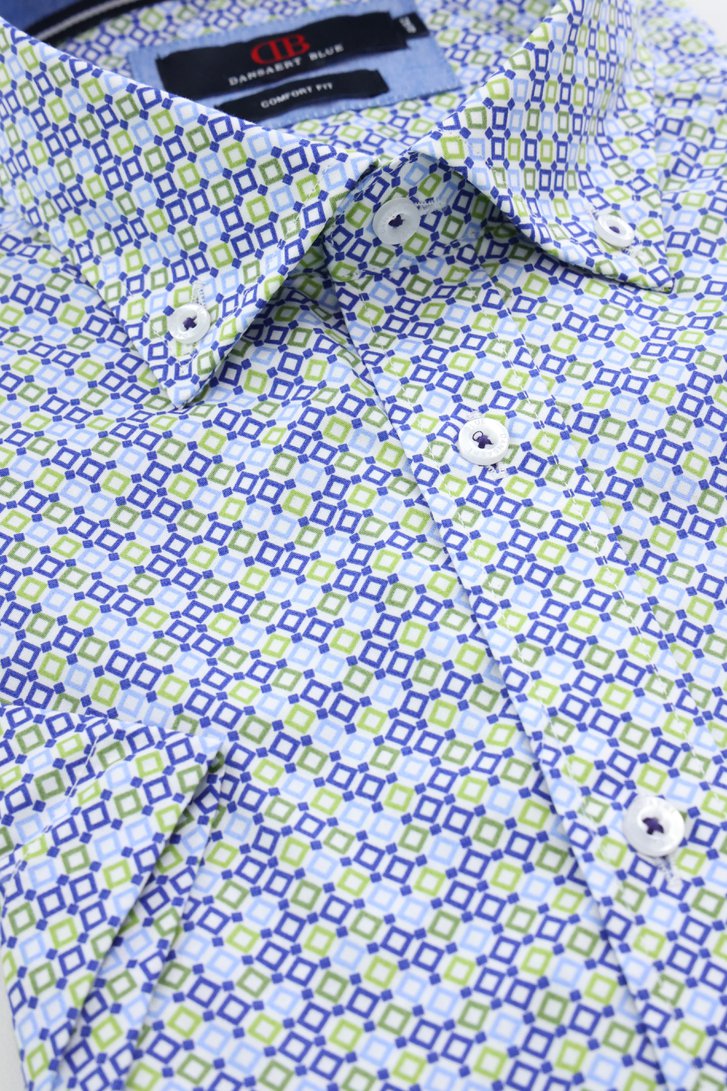 Wit hemd met groen-blauwe miniprint – Comfort fit van Dansaert Blue voor Heren