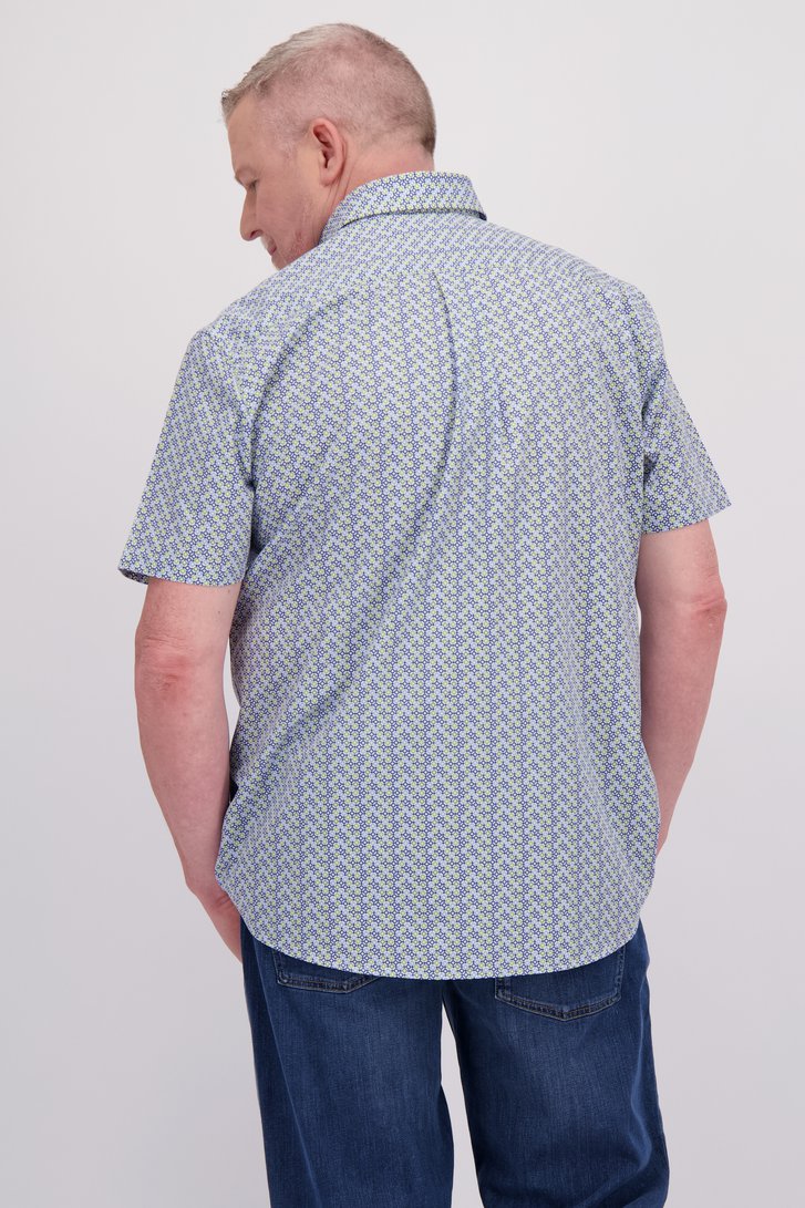 Achterkant van Wit hemd met groen-blauwe print – Comfort fit door Dansaert Blue voor Heren