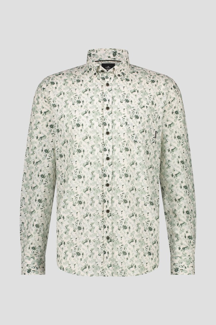 Wit hemd met groene aquarelprint - Regular fit  van Bluefields voor Heren