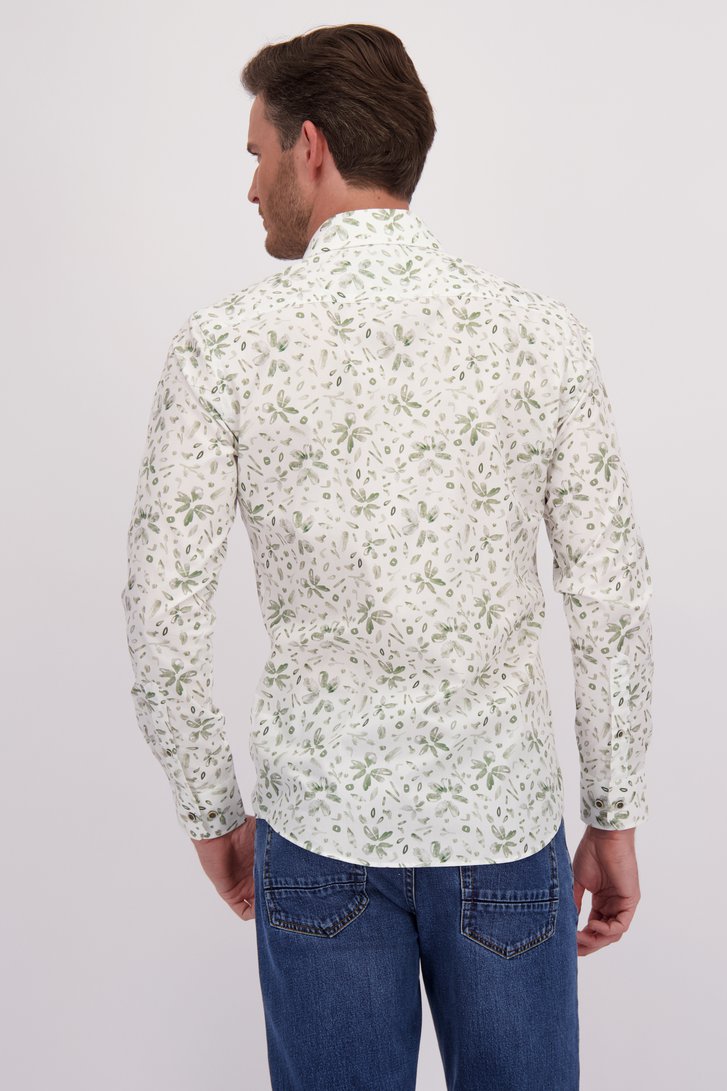 Wit hemd met groene bladerprint - Slim fit  van Michaelis voor Heren