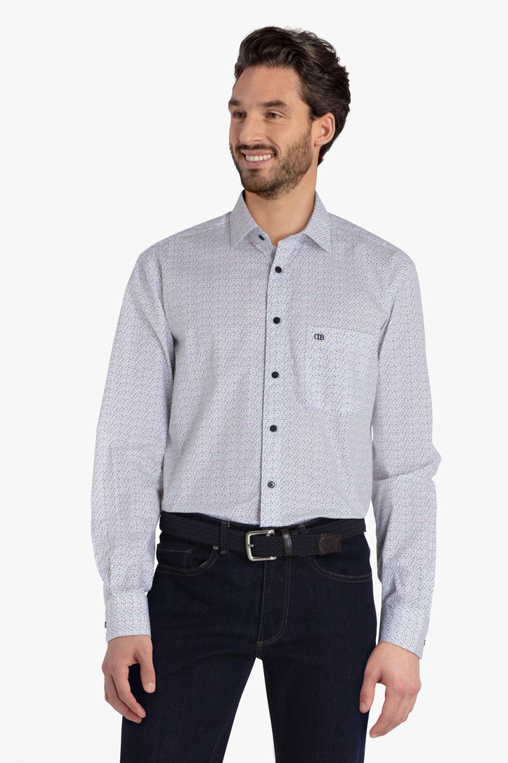 Wit hemd met kleine gekleurde print - comfort fit