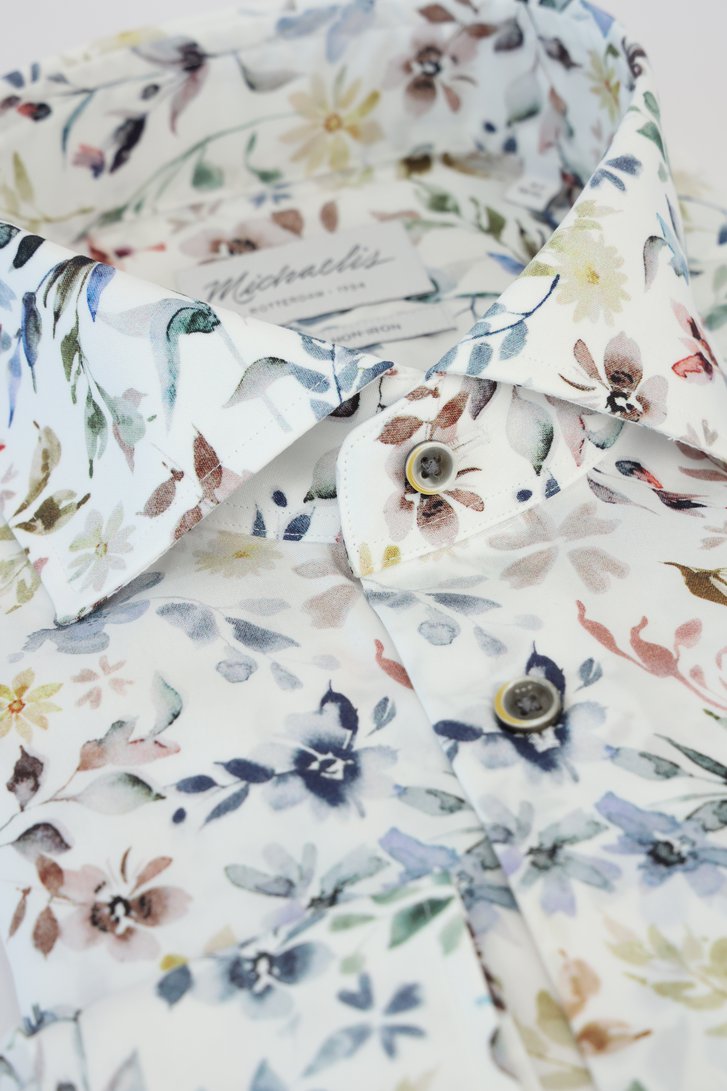 Wit hemd met kleurrijke bladerprint - Slim fit van Michaelis voor Heren