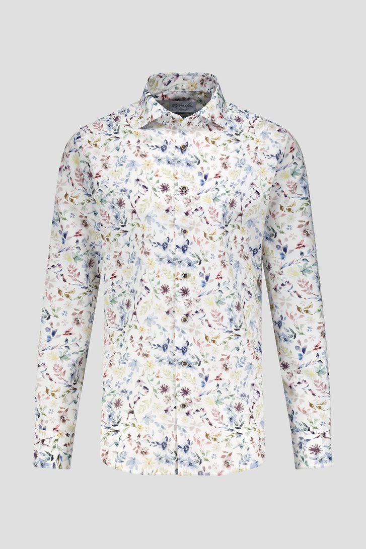 Productfoto 3 van Wit hemd met kleurrijke bladerprint - Slim fit door Michaelis voor Heren