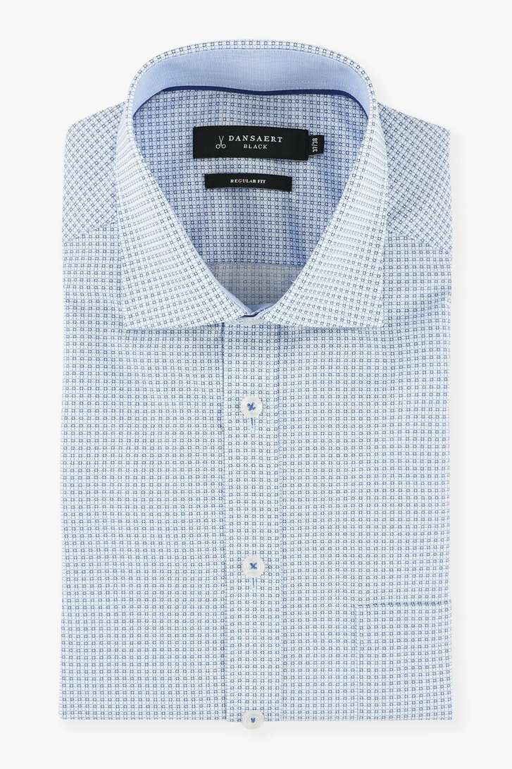 Wit hemd met lichtblauwe print - regular fit