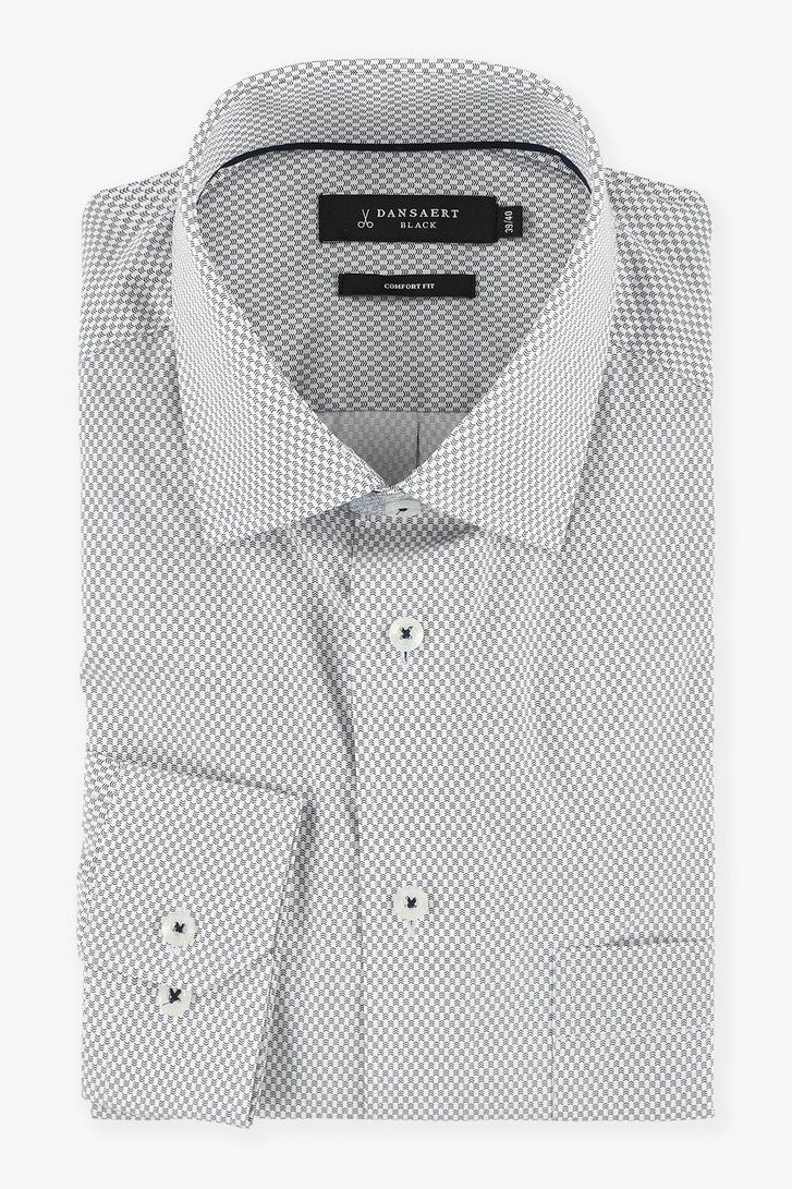 Wit hemd met navy print - comfort fit