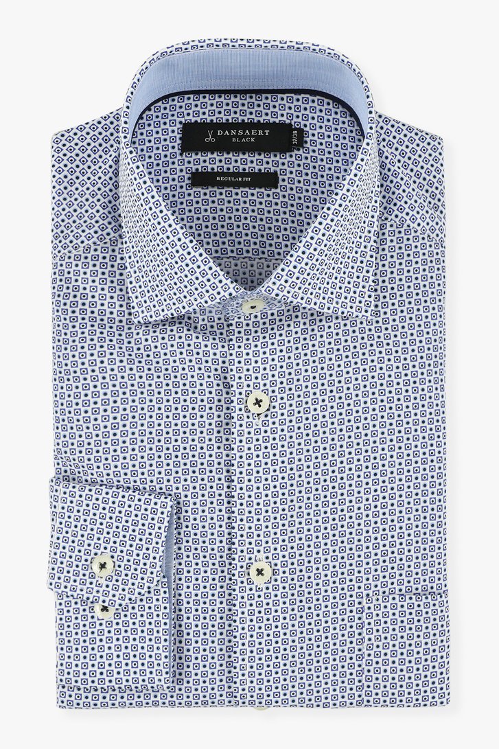 Wit hemd met print in blauwe tinten - regular fit 