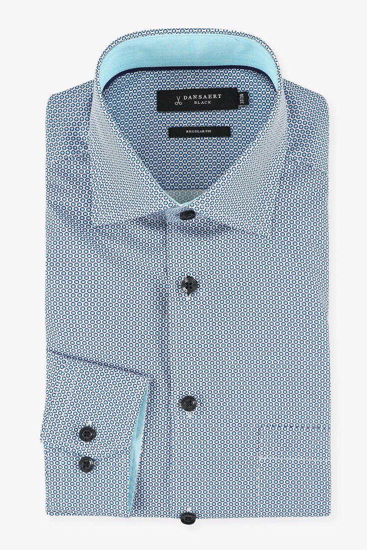 Wit hemd met ronde blauwe print - regular fit