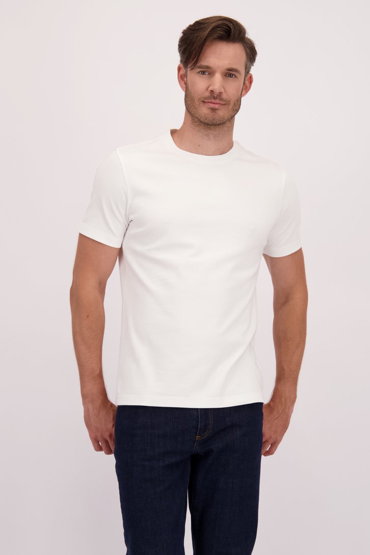 Voorkant van Wit katoenen T-shirt met ronde hals  door Upper East voor Heren