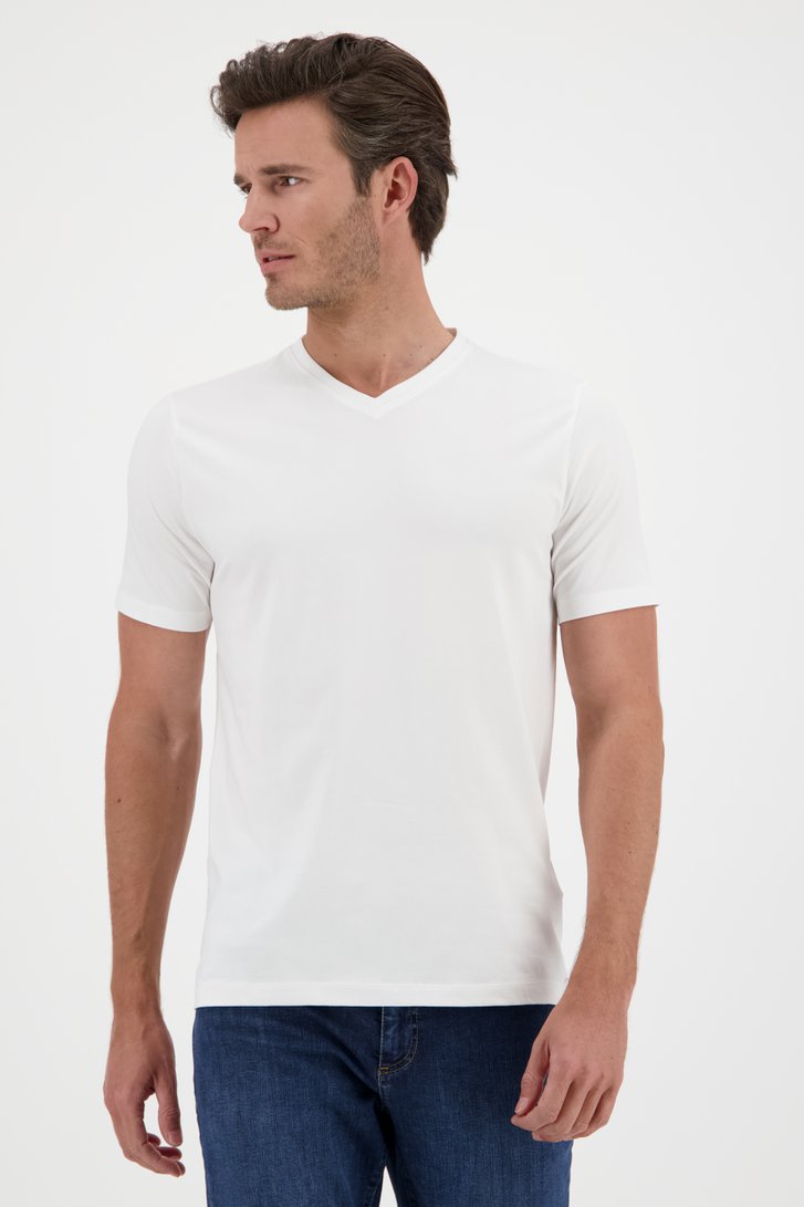 Wit katoenen T-shirt met V-hals van Ravøtt voor Heren
