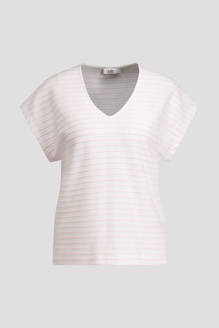 Productfoto 1 van Wit-roze gestreept T-shirt  door Libelle voor Dames