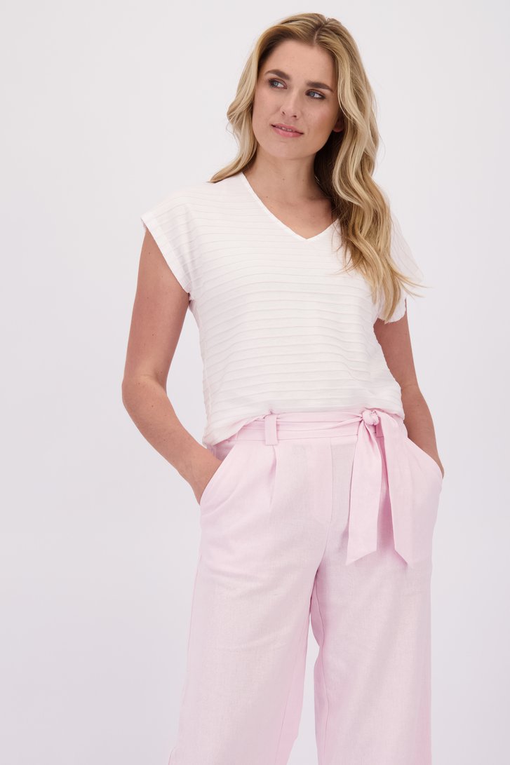 Voorkant van Wit-roze gestreept T-shirt  door Libelle voor Dames
