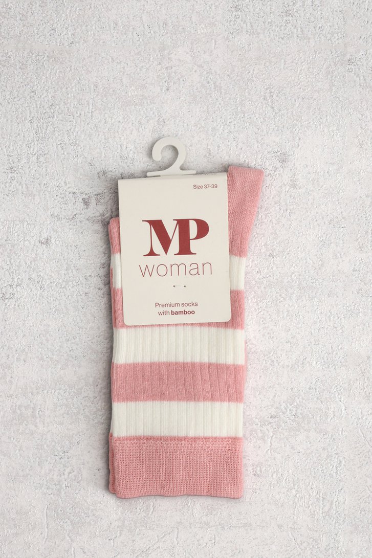 Productfoto 1 van Wit-roze gestreepte sokken door MP Denmark voor Dames