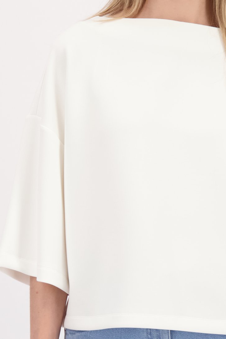 Detail van Wit T-shirt met 3/4 mouwen door D'Auvry voor Dames