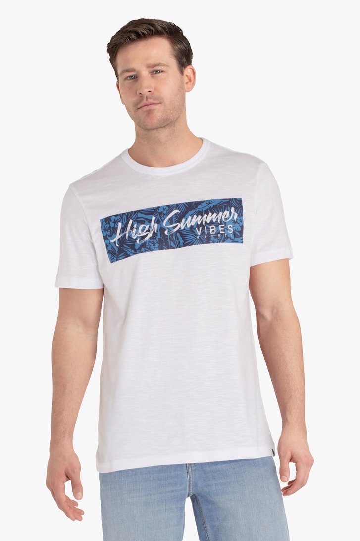 Wit T-shirt met blauwe print