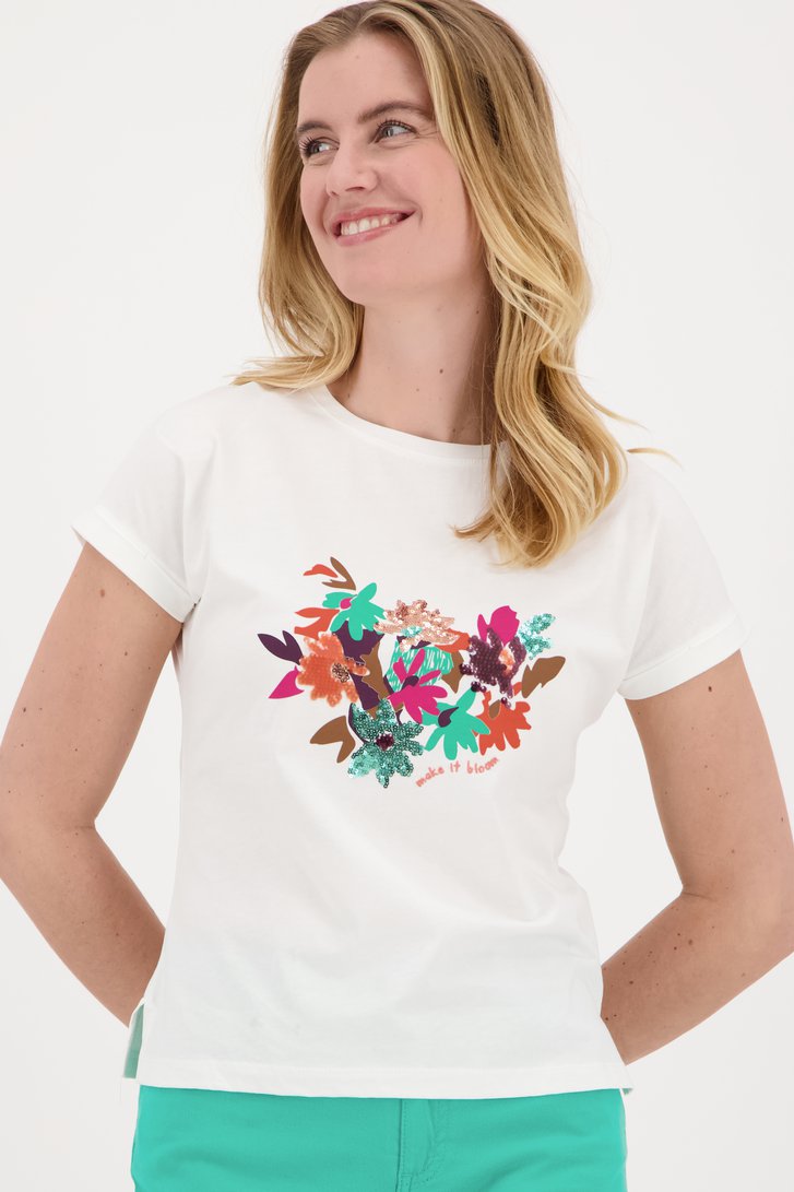 Wit T-shirt met bloemen opdruk van Libelle voor Dames
