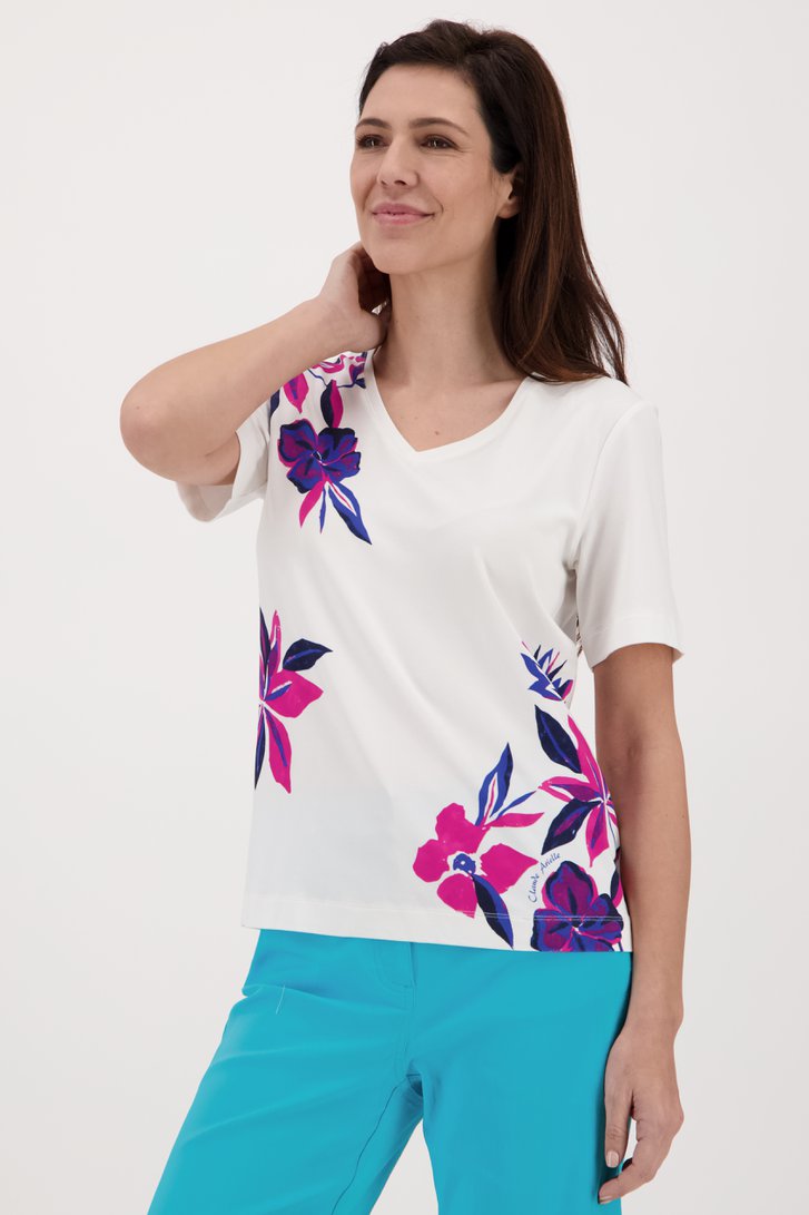 Wit T-shirt met bloemenprint van Claude Arielle voor Dames