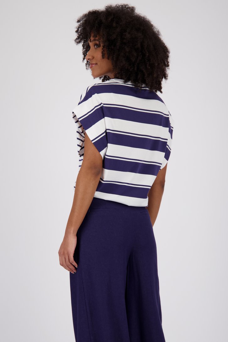 Achterkant van Wit T-shirt met Bretonse streep door Louise voor Dames