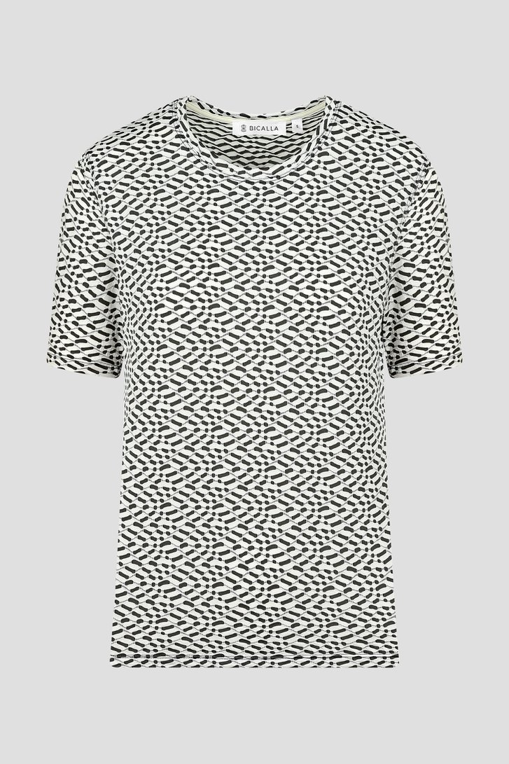 Wit T-shirt met fijne grijze print van Bicalla voor Dames