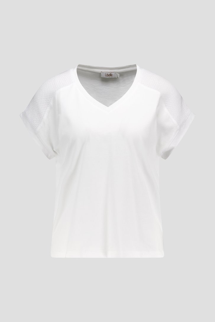 Wit T-shirt met gebreid schouderdetail van Libelle voor Dames