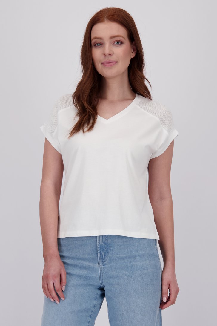 Wit T-shirt met gebreid schouderdetail van Libelle voor Dames