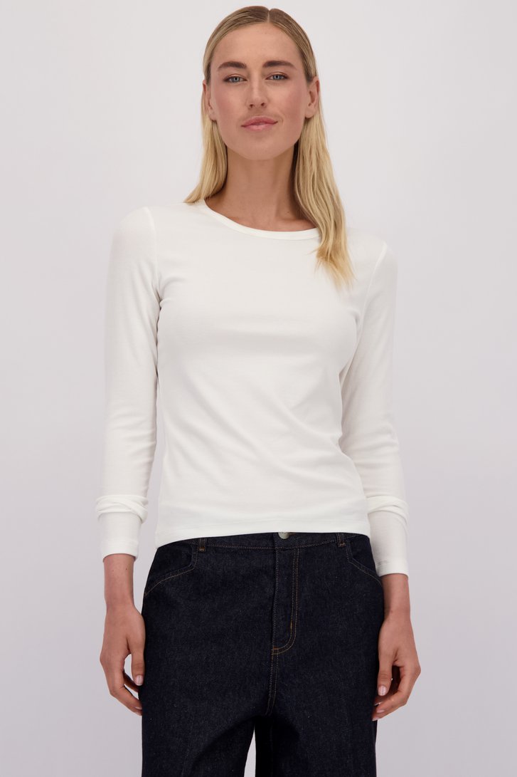 Voorkant van Wit T-shirt met lange mouwen door Liberty Island voor Dames