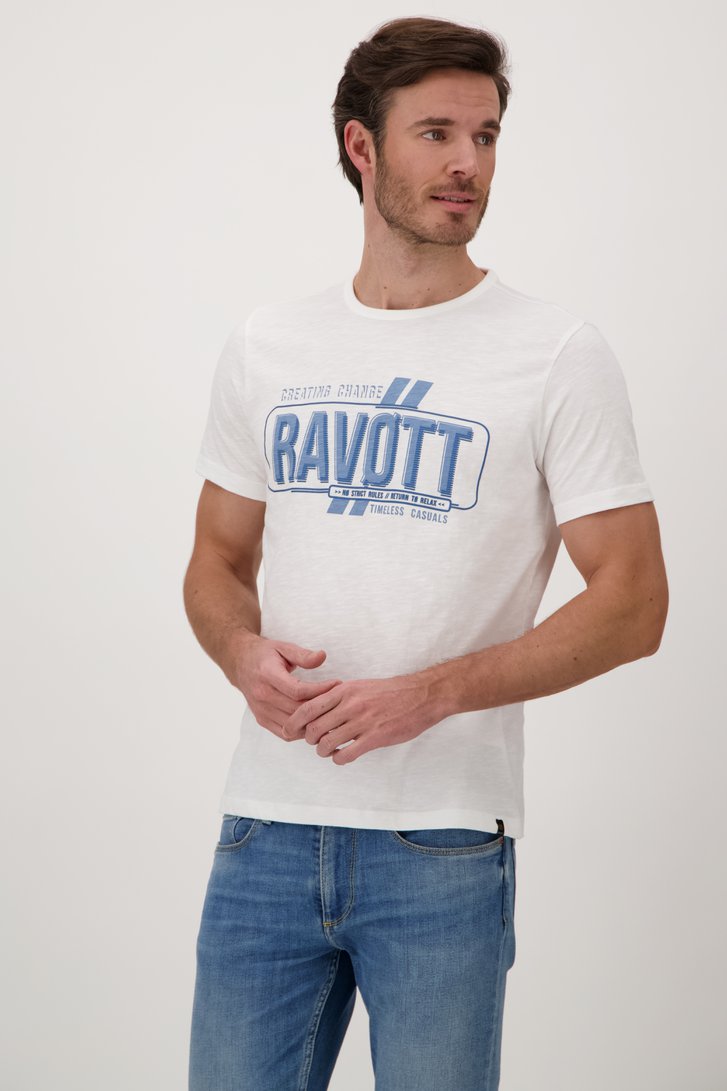 Wit T-shirt met opdruk van Ravøtt voor Heren