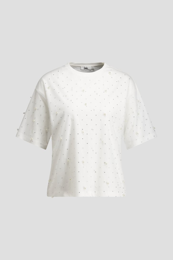 Productfoto 1 van Wit T-shirt met parels en strass door Louise voor Dames