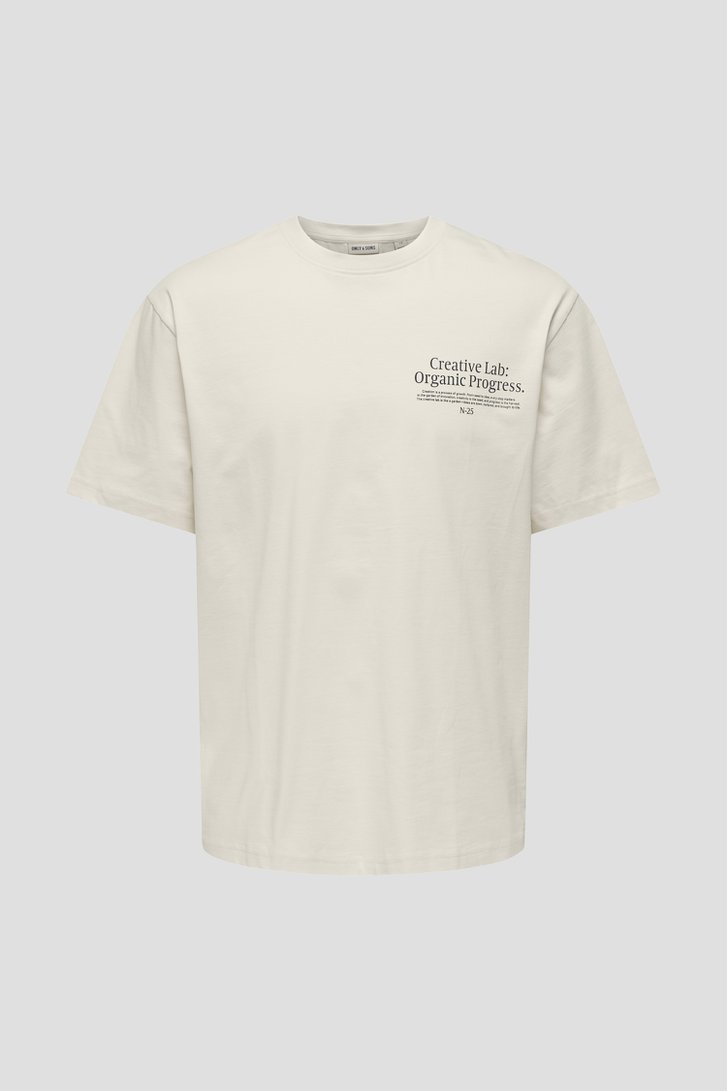 Productfoto 1 van Wit T-shirt met ronde hals en organische print door Only & Sons voor Heren