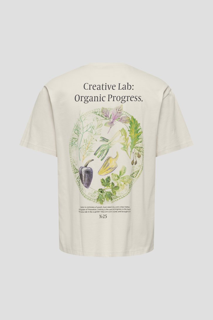 Productfoto 2 van Wit T-shirt met ronde hals en organische print door Only & Sons voor Heren