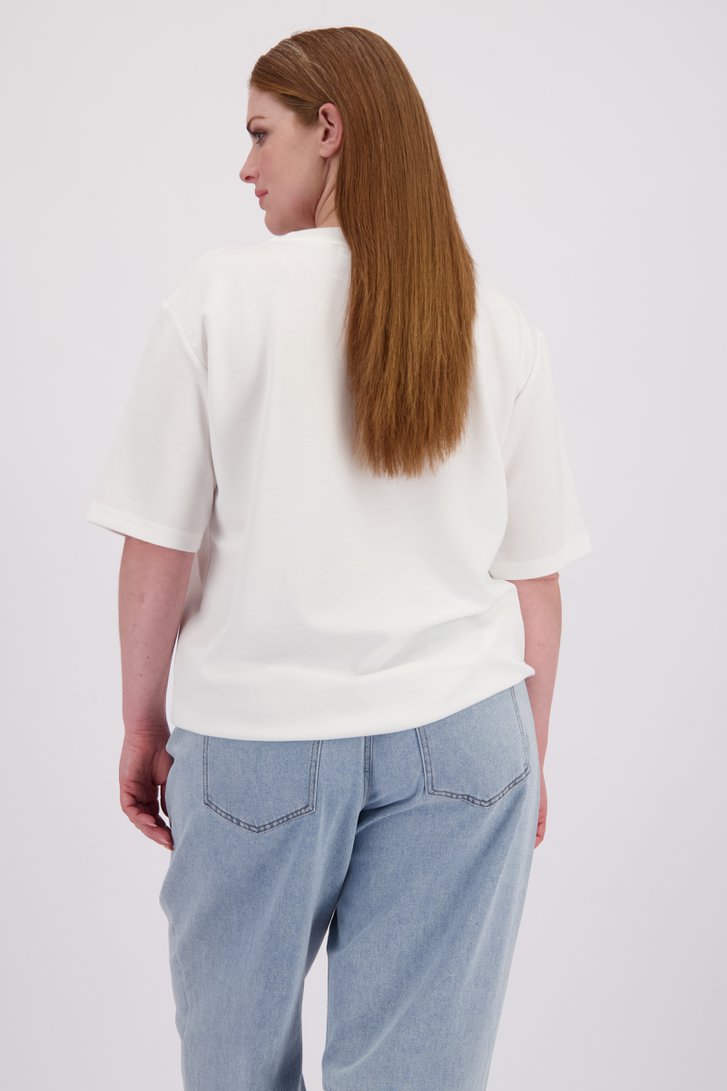 Achterkant van Wit T-shirt met strass steentjes door Kaffe Curve voor Dames