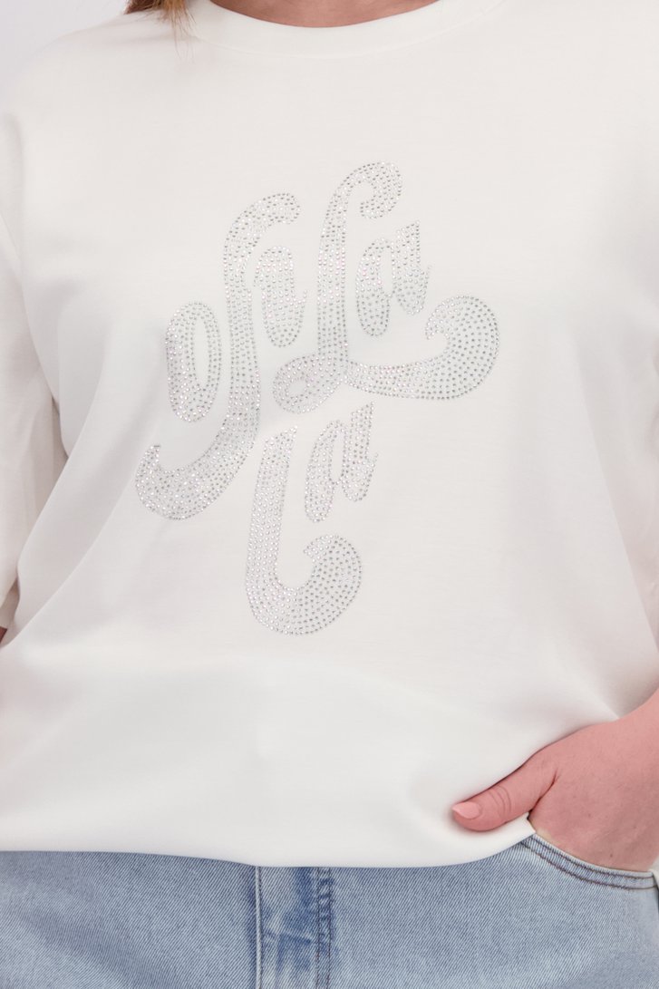 Detail van Wit T-shirt met strass steentjes door Kaffe Curve voor Dames