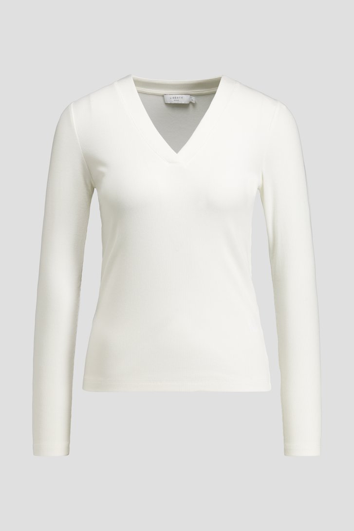 Productfoto 1 van Wit T-shirt met V-hals en lange mouwen door Liberty Island voor Dames