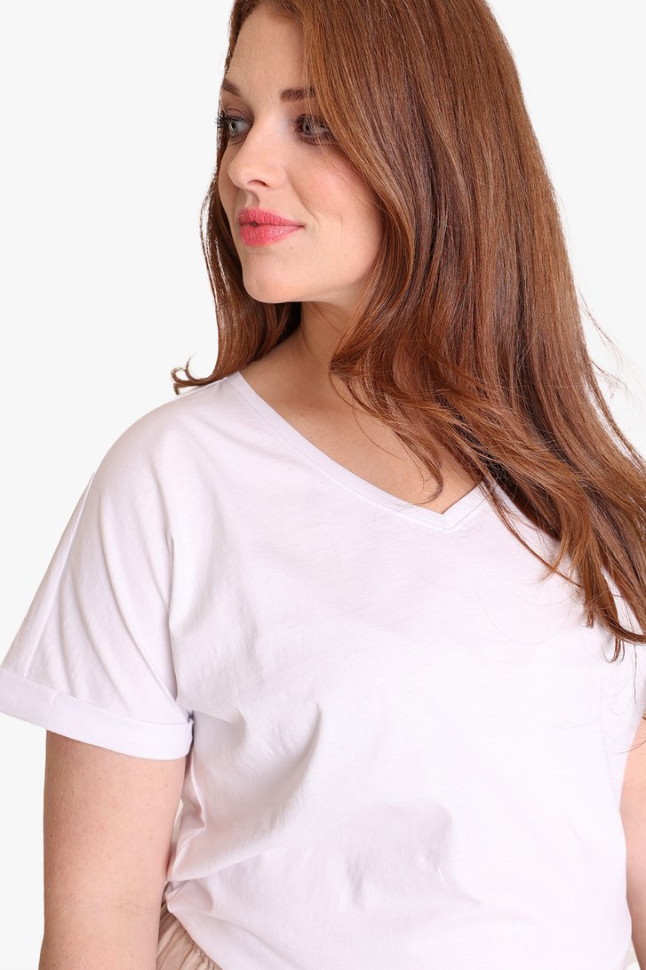 Wit T-shirt met V-hals van Zhenzi voor Dames