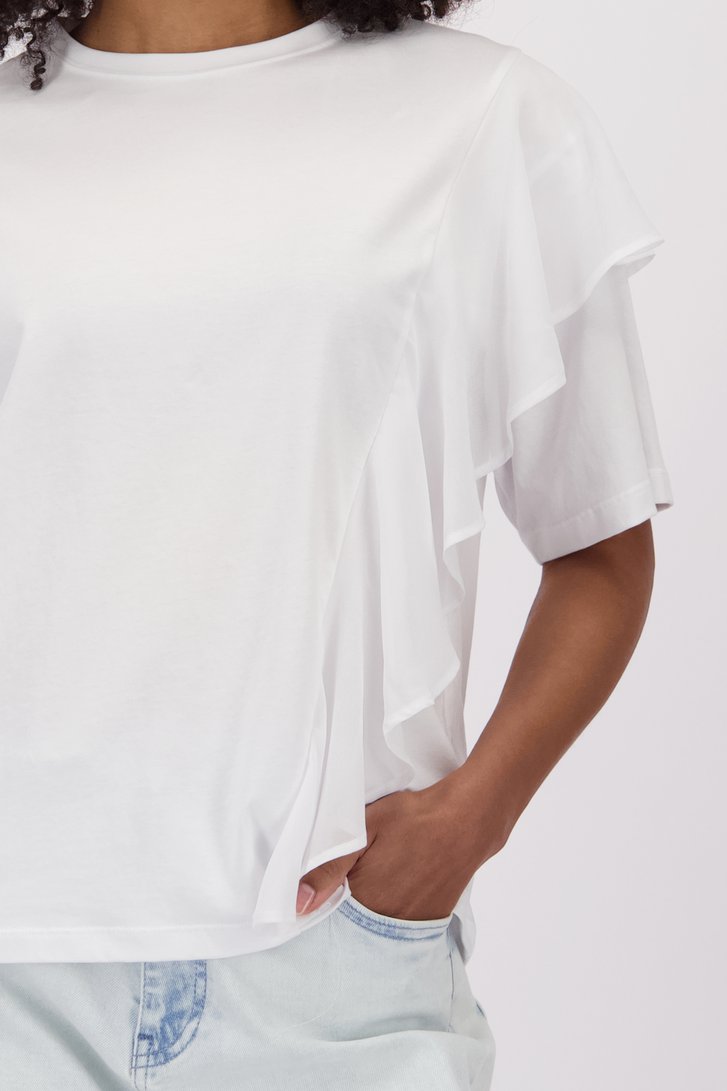 Wit T-shirt met volant en korte mouwen van Louise voor Dames