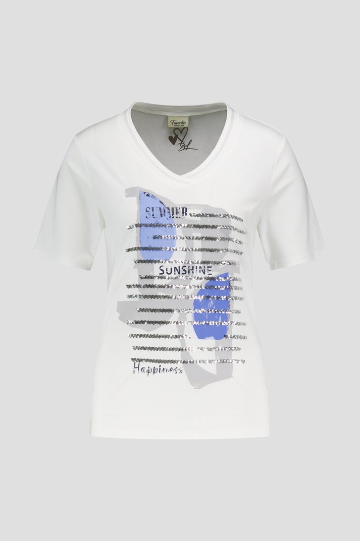 Wit T-shirt met zilverkleurige pailletten van Barbara Lebek voor Dames