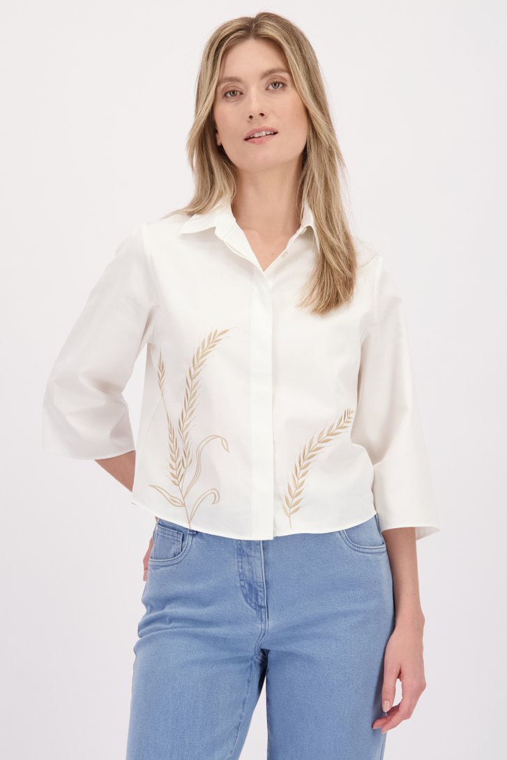 Achterkant van Witte blouse met bladermotief door D'Auvry voor Dames